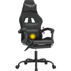 vidaXL gamestoel draaibaar met voetensteun kunstleer zwart