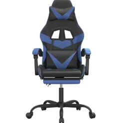 vidaXL Gamestoel draaibaar met voetensteun kunstleer zwart en blauw