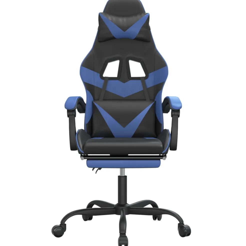 vidaXL Gamestoel draaibaar met voetensteun kunstleer zwart en blauw