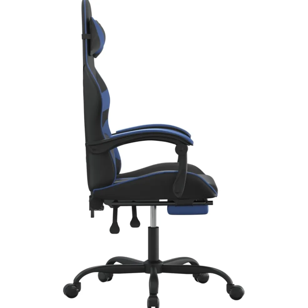 vidaXL Gamestoel draaibaar met voetensteun kunstleer zwart en blauw