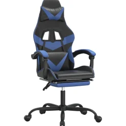 vidaXL Gamestoel draaibaar met voetensteun kunstleer zwart en blauw
