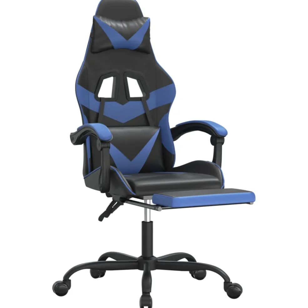 vidaXL Gamestoel draaibaar met voetensteun kunstleer zwart en blauw