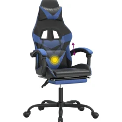 vidaXL Gamestoel draaibaar met voetensteun kunstleer zwart en blauw
