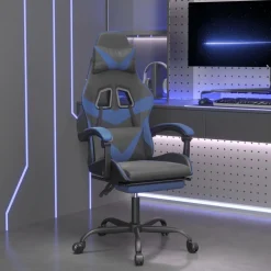 vidaXL Gamestoel draaibaar met voetensteun kunstleer zwart en blauw