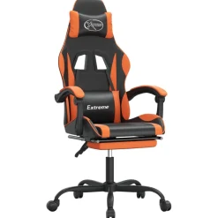 vidaXL Gamestoel draaibaar met voetensteun kunstleer zwart en oranje