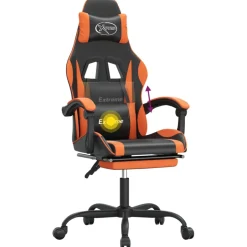 vidaXL Gamestoel draaibaar met voetensteun kunstleer zwart en oranje