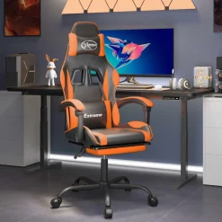 vidaXL Gamestoel draaibaar met voetensteun kunstleer zwart en oranje