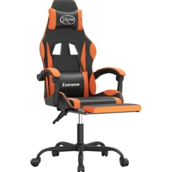 vidaXL Gamestoel draaibaar met voetensteun kunstleer zwart en oranje