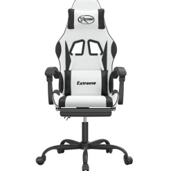 vidaXL Gamestoel draaibaar met voetensteun kunstleer zwart en wit