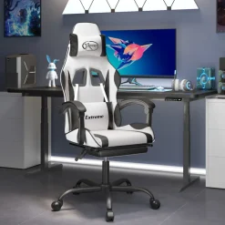 vidaXL Gamestoel draaibaar met voetensteun kunstleer zwart en wit