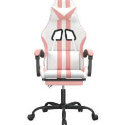 vidaXL Gamestoel draaibaar met voetensteun kunstleer wit en roze