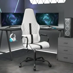 vidaXL Gamestoel kunstleer wit en zwart