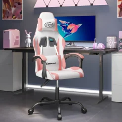vidaXL Gamestoel kunstleer wit en roze