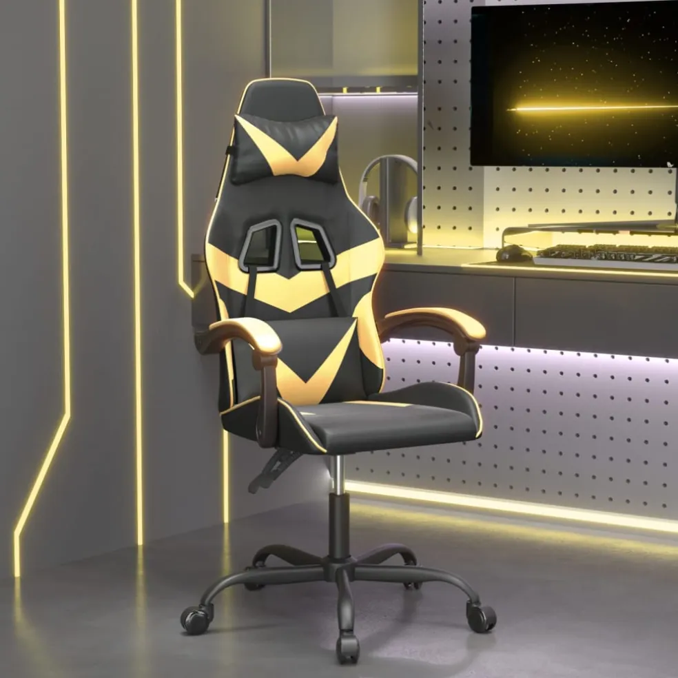 vidaXL Gamestoel kunstleer zwart en goud