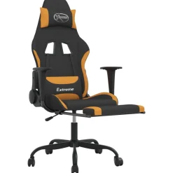 vidaXL Gamestoel met voetensteun stof zwart en oranje