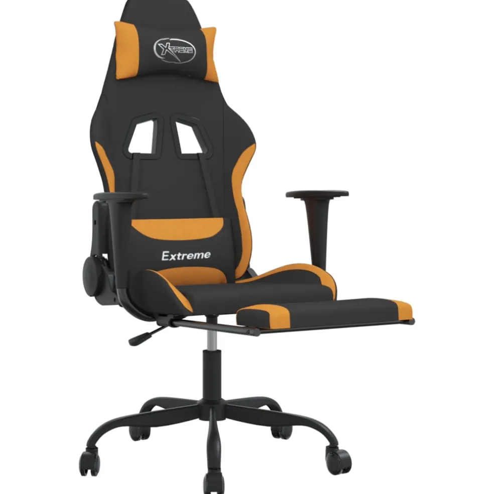vidaXL Gamestoel met voetensteun stof zwart en oranje
