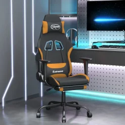 vidaXL Gamestoel met voetensteun stof zwart en oranje