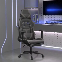 vidaXL Gamestoel met voetensteun kunstleer zwart en grijs