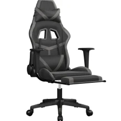 vidaXL Gamestoel met voetensteun kunstleer zwart en grijs