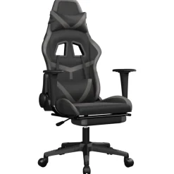 vidaXL Gamestoel met voetensteun kunstleer zwart en grijs