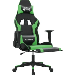 vidaXL Gamestoel met voetensteun kunstleer zwart en groen