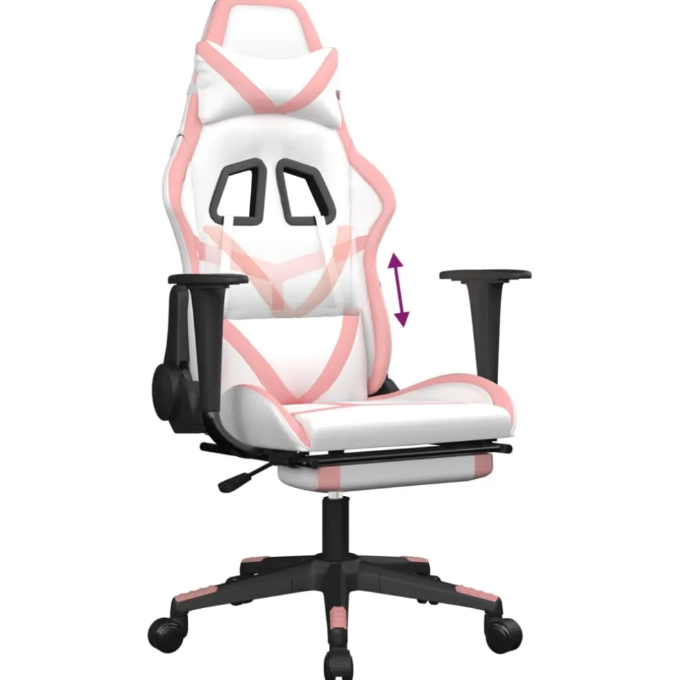 vidaXL Gamestoel met voetensteun kunstleer wit en roze