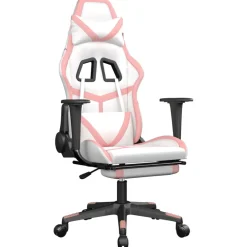 vidaXL Gamestoel met voetensteun kunstleer wit en roze