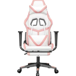 vidaXL Gamestoel met voetensteun kunstleer wit en roze