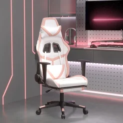 vidaXL Gamestoel met voetensteun kunstleer wit en roze