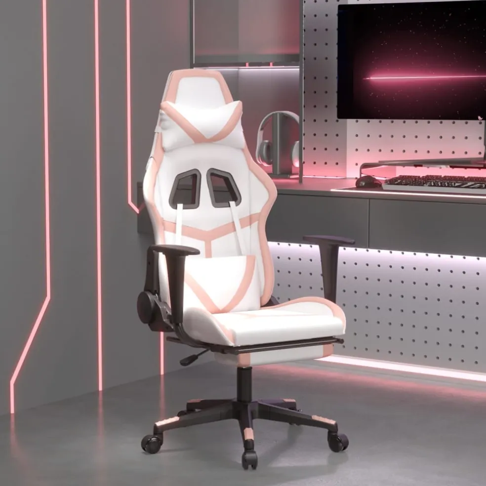 vidaXL Gamestoel met voetensteun kunstleer wit en roze