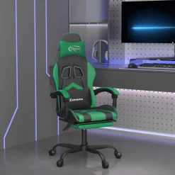 vidaXL Gamestoel met voetensteun kunstleer zwart en groen