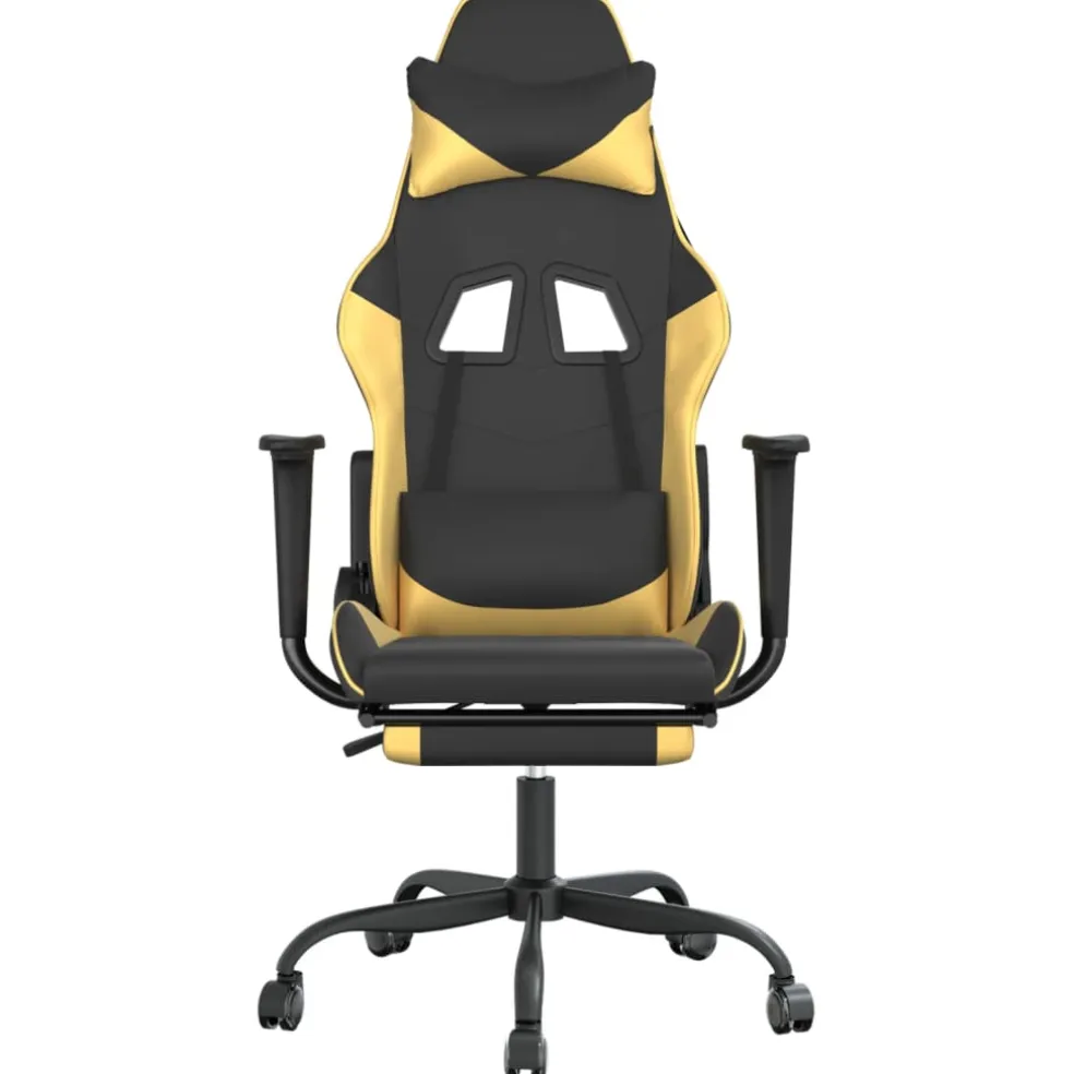 vidaXL Gamestoel met voetensteun kunstleer zwart en goudkleurig