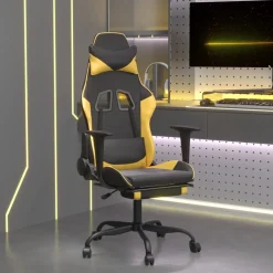 vidaXL Gamestoel met voetensteun kunstleer zwart en goudkleurig
