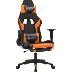 vidaXL Gamestoel met voetensteun kunstleer zwart en oranje