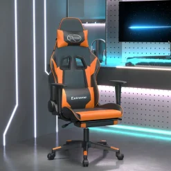 vidaXL Gamestoel met voetensteun kunstleer zwart en oranje