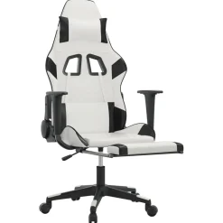 vidaXL Gamestoel met voetensteun kunstleer wit en zwart