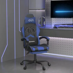 vidaXL Gamestoel met voetensteun kunstleer zwart en blauw
