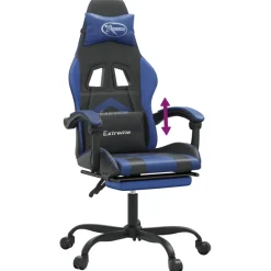 vidaXL Gamestoel met voetensteun kunstleer zwart en blauw