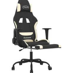 vidaXL Gamestoel met voetensteun stof zwart en crème