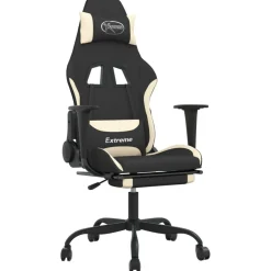 vidaXL Gamestoel met voetensteun stof zwart en crème