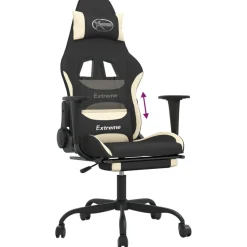 vidaXL Gamestoel met voetensteun stof zwart en crème