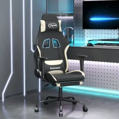 vidaXL Gamestoel met voetensteun stof zwart en crème