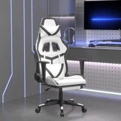 vidaXL Gamestoel met voetensteun kunstleer wit en zwart