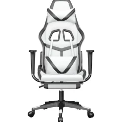 vidaXL Gamestoel met voetensteun kunstleer wit en zwart