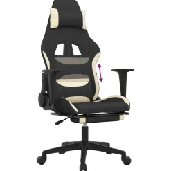vidaXL Gamestoel met voetensteun stof zwart en crème