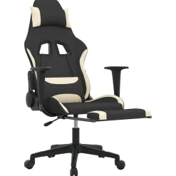 vidaXL Gamestoel met voetensteun stof zwart en crème