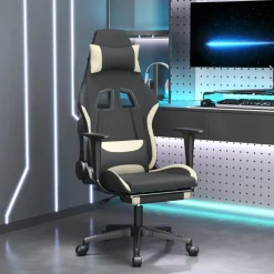 vidaXL Gamestoel met voetensteun stof zwart en crème