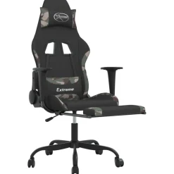 vidaXL Gamestoel met voetensteun stof zwart en camouflage