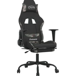 vidaXL Gamestoel met voetensteun stof zwart en camouflage