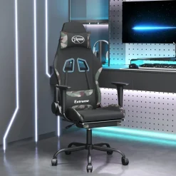 vidaXL Gamestoel met voetensteun stof zwart en camouflage